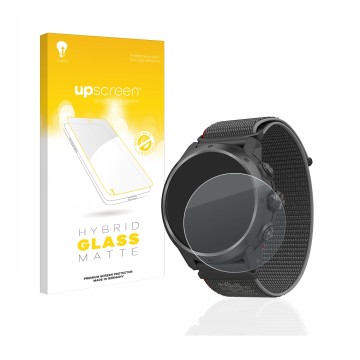 Face avant d’un emballage produit avec le logo de la marque upscreen. À côté, l’appareil Coros Apex 2 Pro est représenté avec 