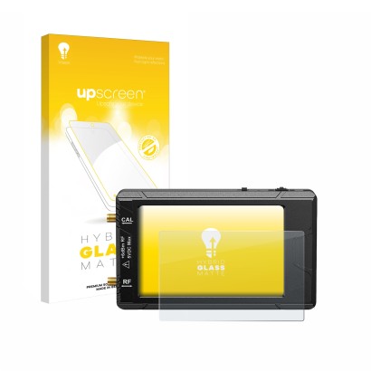 Parte frontal de un envase de producto con el logotipo de la marca upscreen. Al lado se muestra el dispositivo tinySA ultra sp