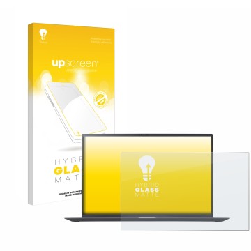 Vorderseite einer Produktverpackung mit dem Markenlogo upscreen. Daneben ist das Gerät LG gram 16'' 2023 mit dem zugehörigen D