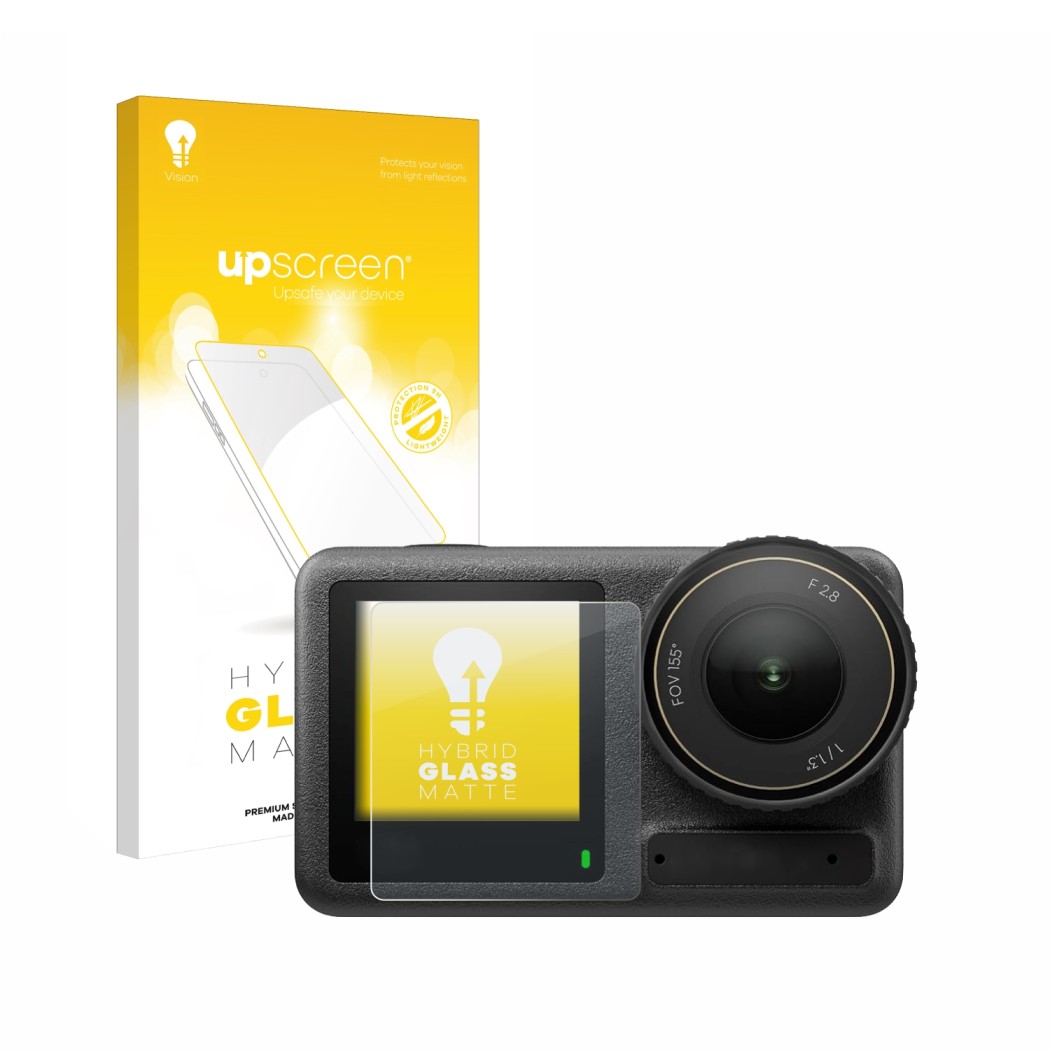 Parte frontale di una confezione del prodotto con il logo del marchio upscreen. Accanto è raffigurato il dispositivo DJI Osmo 