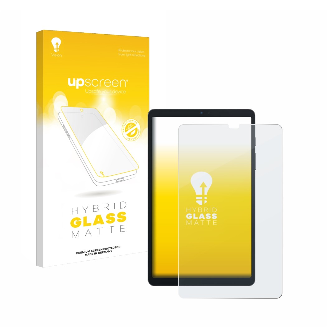 Face avant d’un emballage produit avec le logo de la marque upscreen. À côté, l’appareil Blackview Tab 60 8.68