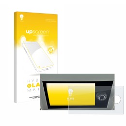 Parte frontal de un envase de producto con el logotipo de la marca upscreen. Al lado se muestra el dispositivo Volkswagen Cali