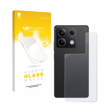Vorderseite einer Produktverpackung mit dem Markenlogo upscreen. Daneben ist das Gerät Xiaomi Redmi Note 13 Pro 5G (Rückseite)