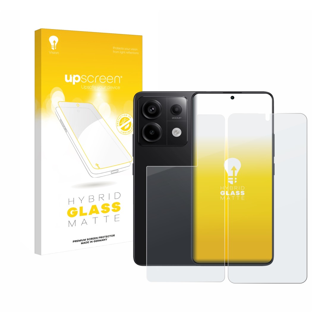 Front side of a product packaging with the brand logo upscreen. Next to it is the device Xiaomi Redmi Note 13 Pro 5G (Front+Ba