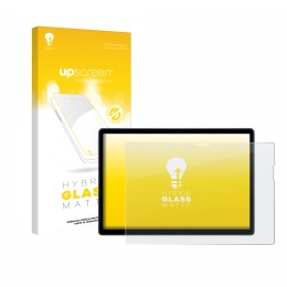 Parte frontal de un envase de producto con el logotipo de la marca upscreen. Al lado se muestra el dispositivo Dell Latitude 7