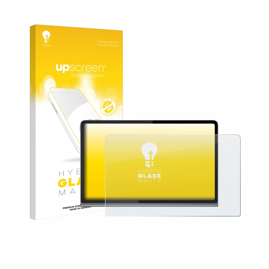 Parte frontale di una confezione del prodotto con il logo del marchio upscreen. Accanto è raffigurato il dispositivo Lenovo Ta