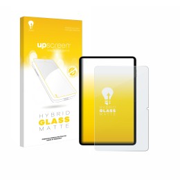 Parte frontal de un envase de producto con el logotipo de la marca upscreen. Al lado se muestra el dispositivo Blackview Tab 1
