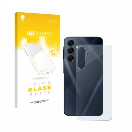 Parte frontal de un envase de producto con el logotipo de la marca upscreen. Al lado se muestra el dispositivo Samsung Galaxy 