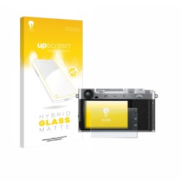 Face avant d’un emballage produit avec le logo de la marque upscreen. À côté, l’appareil Fujifilm X-E5 est représenté avec la 