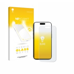 Vorderseite einer Produktverpackung mit dem Markenlogo upscreen. Daneben ist das Gerät Apple iPhone 17 Pro mit dem zugehörigen