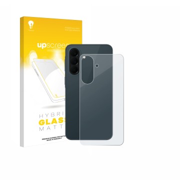 Vorderseite einer Produktverpackung mit dem Markenlogo upscreen. Daneben ist das Gerät Samsung Galaxy A37 5G (Rückseite) mit d