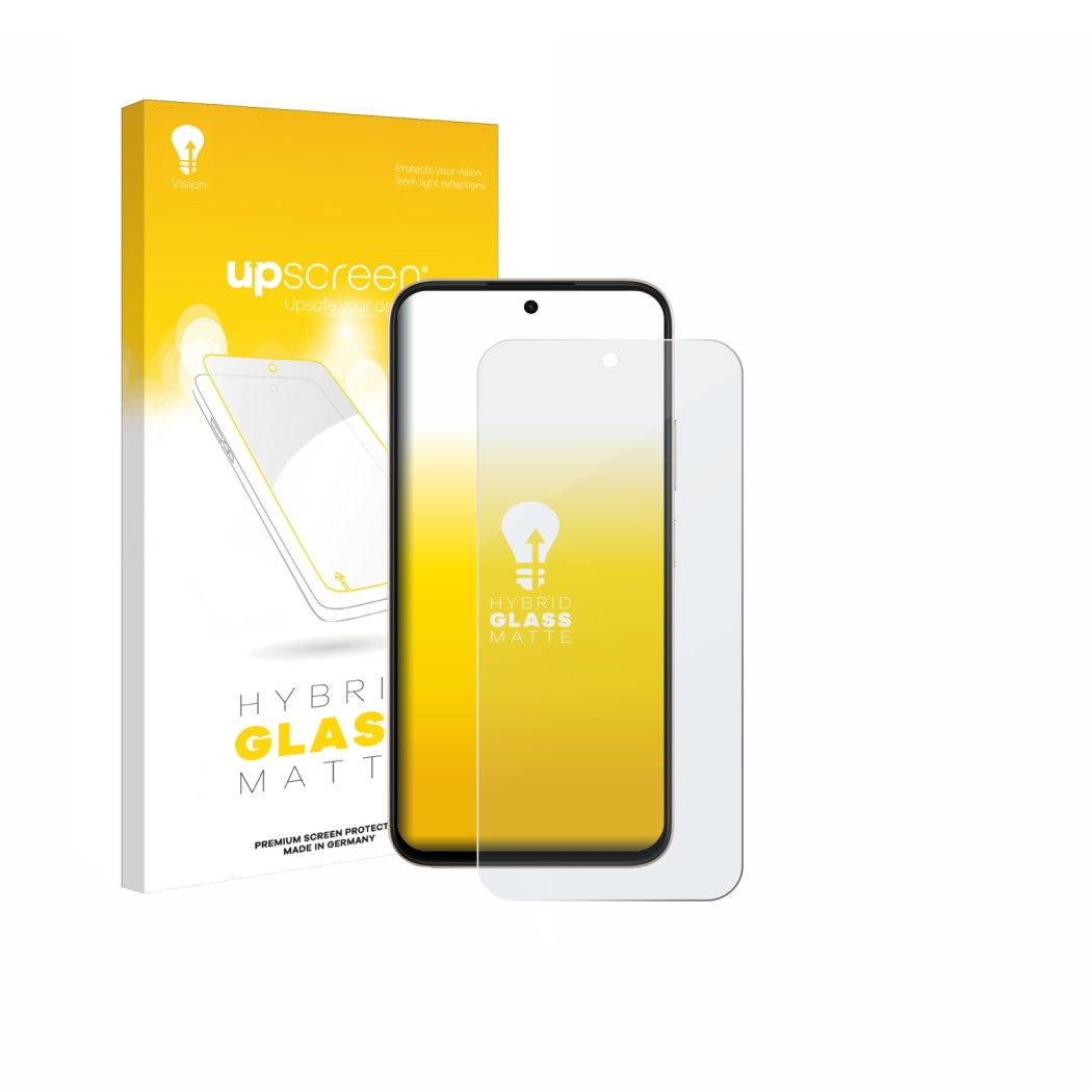 Vorderseite einer Produktverpackung mit dem Markenlogo upscreen. Daneben ist das Gerät Oppo A6 mit dem zugehörigen Displayschu