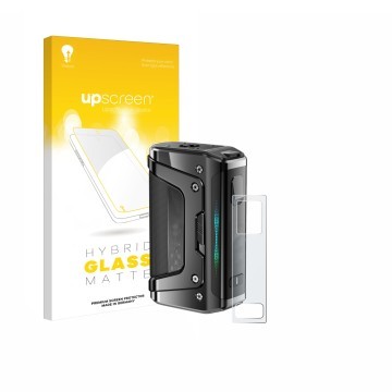 Vorderseite einer Produktverpackung mit dem Markenlogo upscreen. Daneben ist das Gerät GeekVape Aegis Legend 5 mit dem zugehör