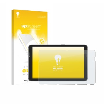 Vorderseite einer Produktverpackung mit dem Markenlogo upscreen. Daneben ist das Gerät Zebra ET401 10.1