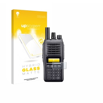 Vorderseite einer Produktverpackung mit dem Markenlogo upscreen. Daneben ist das Gerät Icom IC-T10 mit dem zugehörigen Display