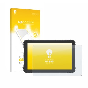 Parte frontal de un envase de producto con el logotipo de la marca upscreen. Al lado se muestra el dispositivo DMD T880X 8