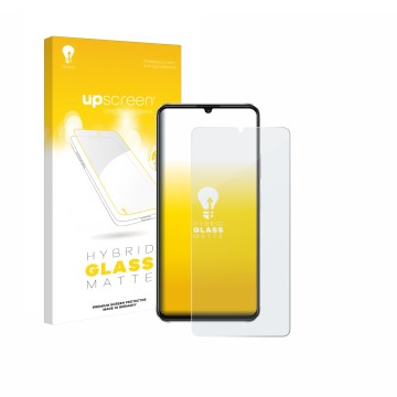 Face avant d’un emballage produit avec le logo de la marque upscreen. À côté, l’appareil Huawei Nova Y72S est représenté avec 