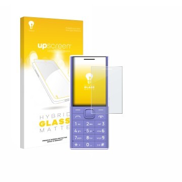 Face avant d’un emballage produit avec le logo de la marque upscreen. À côté, l’appareil Nokia 150 Music est représenté avec l