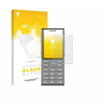 Face avant d’un emballage produit avec le logo de la marque upscreen. À côté, l’appareil Nokia 130 Music est représenté avec l