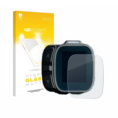 Parte frontal de un envase de producto con el logotipo de la marca upscreen. Al lado se muestra el dispositivo Giant Ridecontr