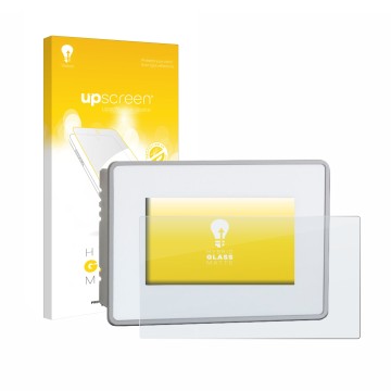 Vorderseite einer Produktverpackung mit dem Markenlogo upscreen. Daneben ist das Gerät BUCHER automation JetView 1004 mit dem 