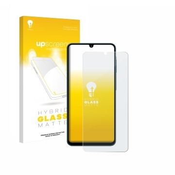 Front side of a product packaging with the brand logo upscreen. Next to it is the device Samsung Galaxy F07 shown with the cor