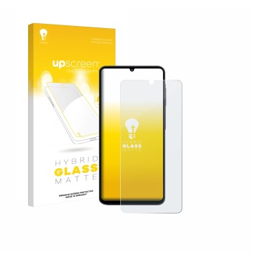 Front side of a product packaging with the brand logo upscreen. Next to it is the device Samsung Galaxy M07 shown with the cor