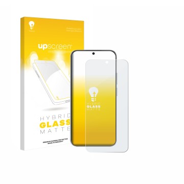 Parte frontal de un envase de producto con el logotipo de la marca upscreen. Al lado se muestra el dispositivo Huawei Nova 14 