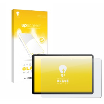 Vorderseite einer Produktverpackung mit dem Markenlogo upscreen. Daneben ist das Gerät TCL Tab A1 Plus mit dem zugehörigen Dis