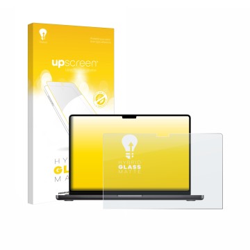 Front side of a product packaging with the brand logo upscreen. Next to it is the device Apple MacBook Pro 16