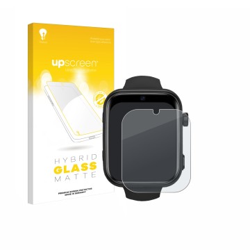 Front side of a product packaging with the brand logo upscreen. Next to it is the device Aimiuvei Kids Smartwatch shown with t