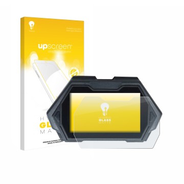 Vorderseite einer Produktverpackung mit dem Markenlogo upscreen. Daneben ist das Gerät Kukirin G3 Pro mit dem zugehörigen Disp