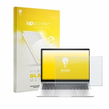 Face avant d’un emballage produit avec le logo de la marque upscreen. À côté, l’appareil HP EliteBook X G1i 14