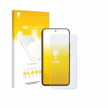 Parte frontal de un envase de producto con el logotipo de la marca upscreen. Al lado se muestra el dispositivo Xiaomi Poco X8 