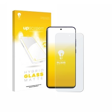 Vorderseite einer Produktverpackung mit dem Markenlogo upscreen. Daneben ist das Gerät Motorola Edge 70 Fusion mit dem zugehör