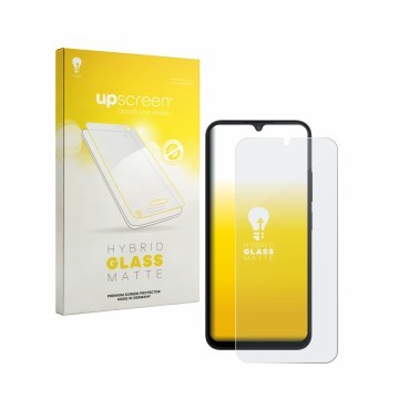 Vorderseite einer Produktverpackung mit dem Markenlogo upscreen. Daneben ist das Gerät Xiaomi Redmi A7 Pro mit dem zugehörigen