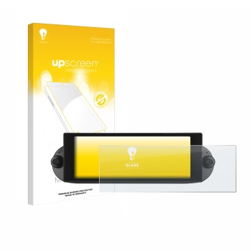 Front side of a product packaging with the brand logo upscreen. Next to it is the device Essgoo Android Autoradio 6.86