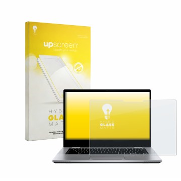 Vorderseite einer Produktverpackung mit dem Markenlogo upscreen. Daneben ist das Gerät ASUS Chromebook Flip CX1 CX1400FKA mit 