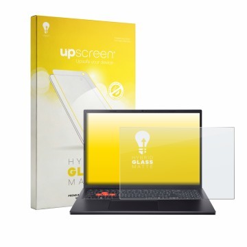 Vorderseite einer Produktverpackung mit dem Markenlogo upscreen. Daneben ist das Gerät Acer Nitro Lite 16 NL16-71G mit dem zug