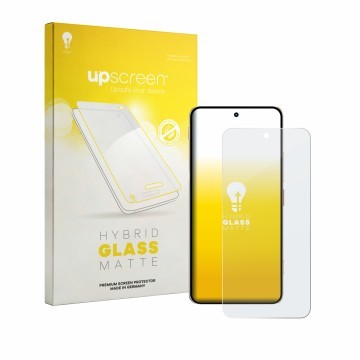 Vorderseite einer Produktverpackung mit dem Markenlogo upscreen. Daneben ist das Gerät ZTE Nubia Focus 2 Ultra mit dem zugehör