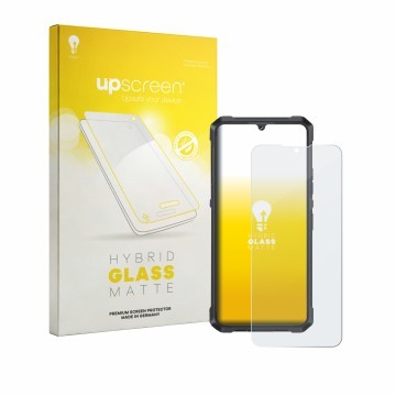 Parte frontale di una confezione del prodotto con il logo del marchio upscreen. Accanto è raffigurato il dispositivo Cubot Kin
