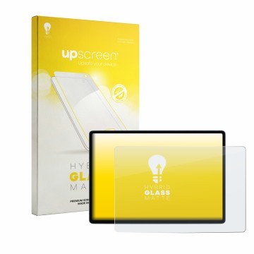 Parte frontal de un envase de producto con el logotipo de la marca upscreen. Al lado se muestra el dispositivo Tesla Model 3 2