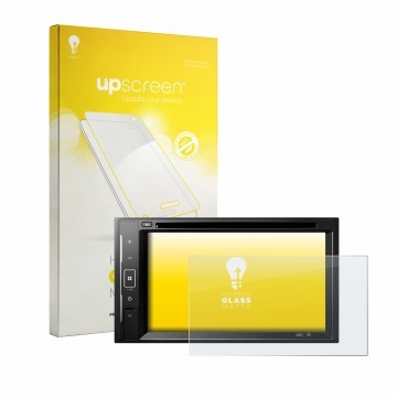 Vorderseite einer Produktverpackung mit dem Markenlogo upscreen. Daneben ist das Gerät Pioneer DMH-A240DAB mit dem zugehörigen