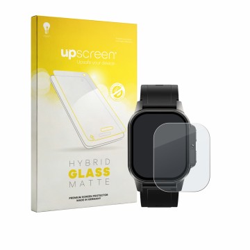 Vorderseite einer Produktverpackung mit dem Markenlogo upscreen. Daneben ist das Gerät Domino Watch DM62 mit dem zugehörigen D