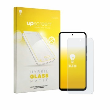Vorderseite einer Produktverpackung mit dem Markenlogo upscreen. Daneben ist das Gerät Xiaomi Poco M8s mit dem zugehörigen Dis