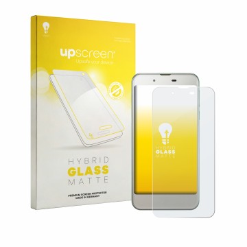 Vorderseite einer Produktverpackung mit dem Markenlogo upscreen. Daneben ist das Gerät Sharp Aquos SHV37 mit dem zugehörigen D