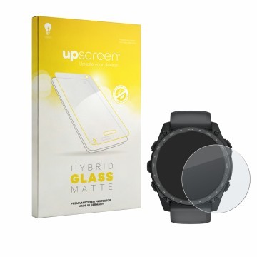 Vorderseite einer Produktverpackung mit dem Markenlogo upscreen. Daneben ist das Gerät Garmin Tactix 8 Amoled Cerakote (51 mm)