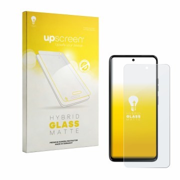Parte frontale di una confezione del prodotto con il logo del marchio upscreen. Accanto è raffigurato il dispositivo Motorola 