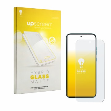 Parte frontale di una confezione del prodotto con il logo del marchio upscreen. Accanto è raffigurato il dispositivo Motorola 
