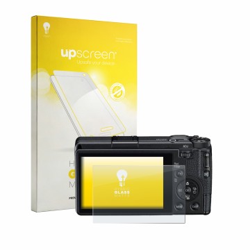 Face avant d’un emballage produit avec le logo de la marque upscreen. À côté, l’appareil Ricoh GR IV Monochrome est représenté